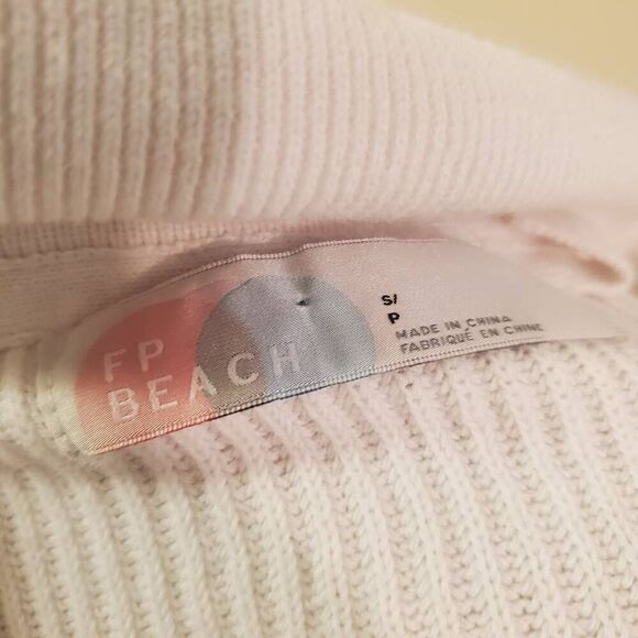 Free People Beach Picnic White Knit Collared Pullover Tunic Sweater Size Small - Picture 9 of 11